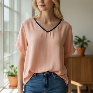 Francesca's Collections Peach V-Neck Blouse